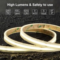 Lltop Cob Led Strip Lights Waterproof Ip67 Dc24V Natural White 4000K 164Ft5M High Cri 92Ra Outdoor Led Tape Lighting Diy Cutt