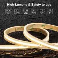 Lltop Cob Led Strip Lights Waterproof Ip67 Dc24V Warm White 3000K 164Ft5M High Cri 92Ra Outdoor Led Tape Lighting Diy Cuttabl