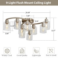 Doltoro Brushed Nickel Bedroom Ceiling Light Fixtures 9Light Semi Flush Mount Ceiling Light With Clear Glass Shade For Kitchen