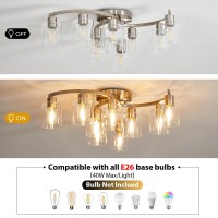 Doltoro Brushed Nickel Bedroom Ceiling Light Fixtures 9Light Semi Flush Mount Ceiling Light With Clear Glass Shade For Kitchen