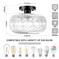 Oykyohei Semi Flush Mount Ceiling Light Black Vintage Kitchen Ceiling Light Fixture Globe Glass Close To Crystal Modern Lighting