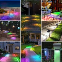 Asomst Solar Pathway Lights Outdoor 6 Pack Color Changing Led Path Lights Waterproof Rgb Solar Fence Light Multicolor Solar P