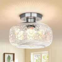 Oykyohei Semi Flush Mount Ceiling Light Silver Vintage Kitchen Ceiling Light Fixture Globe Glass Close To Crystal Modern Light