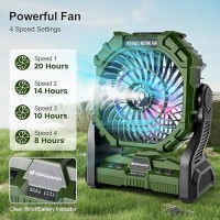 Odoland Portable Misting Fan 20000Mah Camping Fan With Rgb Light 250Ml Water Tank Battery Operated Rechargeable Mister Tent