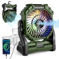 Odoland Portable Misting Fan 20000Mah Camping Fan With Rgb Light 250Ml Water Tank Battery Operated Rechargeable Mister Tent