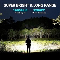 Tecbott Rechargeable Flashlight 10000 High Lumens Super Bright Powerful Led Tactical Flashlights 5 Modes Zoomable Waterproof Sma