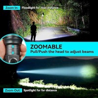 Tecbott Rechargeable Flashlight 10000 High Lumens Super Bright Powerful Led Tactical Flashlights 5 Modes Zoomable Waterproof Sma