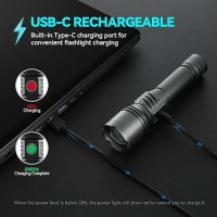 Tecbott Rechargeable Flashlight 10000 High Lumens Super Bright Powerful Led Tactical Flashlights 5 Modes Zoomable Waterproof Sma