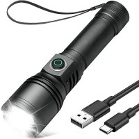 Tecbott Rechargeable Flashlight 10000 High Lumens Super Bright Powerful Led Tactical Flashlights 5 Modes Zoomable Waterproof Sma