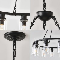 Jtyp 32 Black Wagon Wheel Chandelier, 12-Light Farmhouse Glass Pendant Lights Kitchen Island Round Hanging Lighting Fixtures Ceiling For Living Room, Dining Room, Kitchen Island, Entryway, Foyer