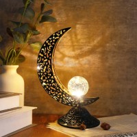 Moon Battery Powered Operated Lamp With Timer Home Cordless Decorative Lantern Speakeasy Decor Outdoor Table Lamps With Crackle Glass For Weddings Parties Patio Events Indoors Shelf Decor Ramadan Gift