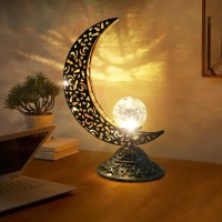 Moon Battery Powered Operated Lamp With Timer Home Cordless Decorative Lantern Speakeasy Decor Outdoor Table Lamps With Crackle Glass For Weddings Parties Patio Events Indoors Shelf Decor Ramadan Gift