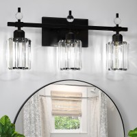 Zhizenl Bathroom Vanity Light 3 Lights Matte Black Bathroom Light Fixtures Over Mirror Modern Bathroom Lights With Crystal Sha