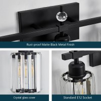 Zhizenl Bathroom Vanity Light 3 Lights Matte Black Bathroom Light Fixtures Over Mirror Modern Bathroom Lights With Crystal Sha