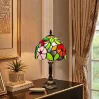 Tuomoxte Tiffany Style Table Lamp 8 Inch Small Antique Lamp Stained Glass Lamp Flower And Grape Pattern For Bedside Nightsta