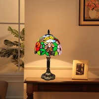 Tuomoxte Tiffany Style Table Lamp 8 Inch Small Antique Lamp Stained Glass Lamp Flower And Grape Pattern For Bedside Nightsta