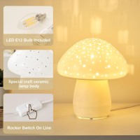 Bohon Mushroom Lamp Ceramic Bedside Table Lamp For Bedroom Nightstand Cute Night Light Led Small Lamp For Living Room Kids Hom