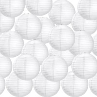 Treela 30 Pack White Chinese Japanese Paper Lanterns Decorative Hanging Ball Lanterns Round Paper Lantern Lamps For Wedding Birt