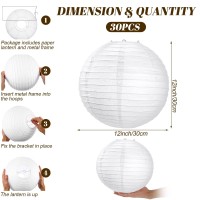 Treela 30 Pack White Chinese Japanese Paper Lanterns Decorative Hanging Ball Lanterns Round Paper Lantern Lamps For Wedding Birt