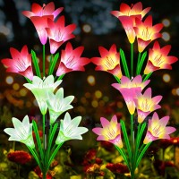 Solar Garden Lights Outdoor Decorative 2024 Upgraded Solar Outdoor Lights With 16 Bright Bigger Lily Flowers Waterproof Outd