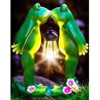 Vereemy Kiss Frogs Statue For Garden Decor Solar Lantern Led Outdoor Decoration Figurines For Porch Patio,Yard,Lawn - Frog Gifts Sculptures For Women Mom Grandma Anniversary Couple Wife (Kiss Frog)