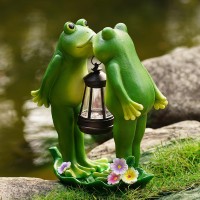 Vereemy Kiss Frogs Statue For Garden Decor Solar Lantern Led Outdoor Decoration Figurines For Porch Patio,Yard,Lawn - Frog Gifts Sculptures For Women Mom Grandma Anniversary Couple Wife (Kiss Frog)