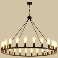 Wagon Wheel Chandelier 48-Inch 24-Light, Black Farmhouse Industrial Style Chandelier, Large Rustic Candle Pendant Lighting For High Ceilings Living Room Foyer Entrance