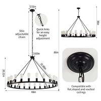 Wagon Wheel Chandelier 48-Inch 24-Light, Black Farmhouse Industrial Style Chandelier, Large Rustic Candle Pendant Lighting For High Ceilings Living Room Foyer Entrance