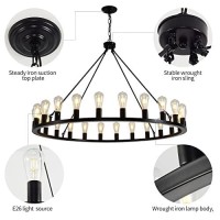 Wagon Wheel Chandelier 48-Inch 24-Light, Black Farmhouse Industrial Style Chandelier, Large Rustic Candle Pendant Lighting For High Ceilings Living Room Foyer Entrance