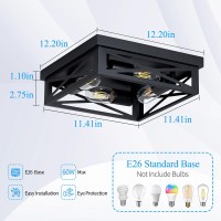 Skejao Black Flush Mount Ceiling Light Fixture 4Light Square Hallway Light Fixtures Ceiling Light Fixtures Ceiling Mount For Fa