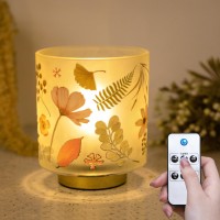 Ularoom Battery Operated Small Lamp With Remote Control Cordless Table Lamps With Timer Portable Dimmable Brightness Bird Patt