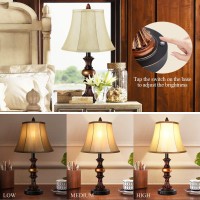 Traditional Table Lamp Set Of 2 Vintage Bedside Lamps With 3 Color Temperatures Led Bulbs Classic Bronze Desk Lamps With Bell