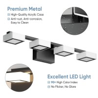 Myth Realm Led Modern Bathroom Light Fixtures Over Mirror 4Light Dimmable Vanity Lights Matte Black Acrylic Bathroom Vanity L