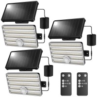 Ustellar Solar Motion Sensor Lights Outdoor 6500K Solar Motion Flood Lights With Remote Control 164Ft Cable 3 Modes Ip65 Wa