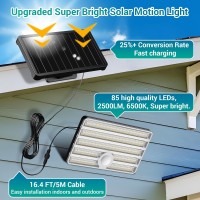 Ustellar Solar Motion Sensor Lights Outdoor 6500K Solar Motion Flood Lights With Remote Control 164Ft Cable 3 Modes Ip65 Wa