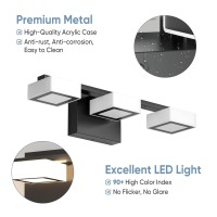 Myth Realm Led Modern Bathroom Light Fixtures Over Mirror 3Light Dimmable Vanity Lights Matte Black Acrylic Bathroom Vanity L