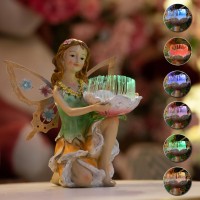 Suyorpe Garden Fairy Decor Solar Outdoor Statues Fairy Garden Accessories Fairy Figurine For Outside Garden Gifts Resin Orname