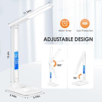 Mubarek Led Desk Lamp Adjustable Bright Table Lamp With Clock Desk Lamps For Home Office With Usb Charging Port Dimmable Led