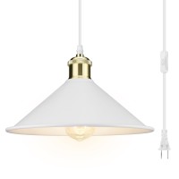 Lyoowng Plug In Pendant Light, Bigger Hanging Lights With Plug In Cord On/Off Switch, 13Ft Industrial Plug In Hanging Light, Vintage Pendant Light Fixture, White