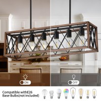 Keesfu 6Light Dining Room Light Chandelie Farmhouse Pendant Light Adjustable Height Kitchen Light Rustic Linear Chandelier Fo