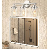 Porphyions 20 Midcentury Modern Brushed Nickel 3Light Vanity Light For Bathroom Wall Sconce