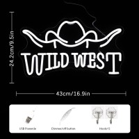 Lmsignly Wild West Hat Neon Sign White Led Neon Light Sign For Wall Decor Cowboy Hat Neon Signs Usb Dimmable Cowgirl Neon Si