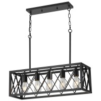 Keesfu Black Farmhouse Kitchen Island Lighting 5 Lights Pendant Lighting Fixtures Adjustable Height Industrial Dining Room Li