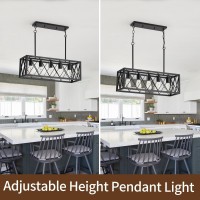 Keesfu Black Farmhouse Kitchen Island Lighting 5 Lights Pendant Lighting Fixtures Adjustable Height Industrial Dining Room Li