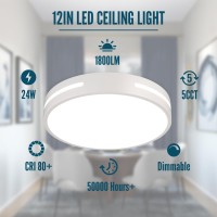 Wheatronic Led Ceiling Light Flush Mount 24W White Bedroom Light Fixture Ceiling Mount Dimmable 2 Pack 12 Inch Close To Ceilin