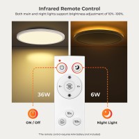 Matane 154In Led Flush Mount Ceiling Light Fixture With Remote Control Nightlight 2000K Warm 3000K6500K Adjustable Low Prof