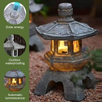 Newgtuizi Solar Pagoda Statue, 10.2 Inch Zen Garden Pagoda Lantern Ornament, Waterproof Japanese Garden Landscape Decor For Yard Lawn Patio Decorations (Pagoda-2)