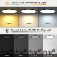 Matane 154In Led Flush Mount Ceiling Light Fixture With Remote Control Nightlight 2000K Warm 3000K6500K Adjustable Low Prof