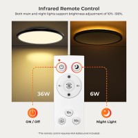 Matane 154In Led Flush Mount Ceiling Light Fixture With Remote Control Nightlight 2000K Warm 3000K6500K Adjustable Low Prof