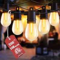 Loniuto Outdoor String Lights 200Ft Patio String Lights With 100 S14 Vintage Waterproof Shatterproof Led Bulbs 2700K Hanging